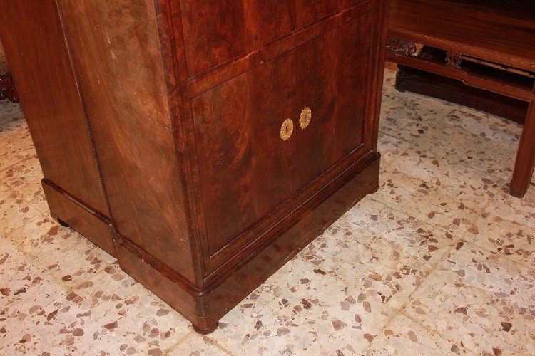 Secretaire francese di metà 1800, stile Impero, in legno di mogano e piuma di mogano-photo-1