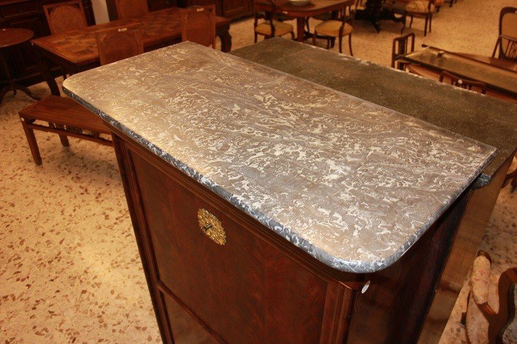 Secretaire francese di metà 1800, stile Impero, in legno di mogano e piuma di mogano-photo-8