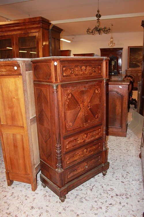 Secretaire francese della seconda metà del 1800, stile Napoleone III, in legno di palissandro-photo-4