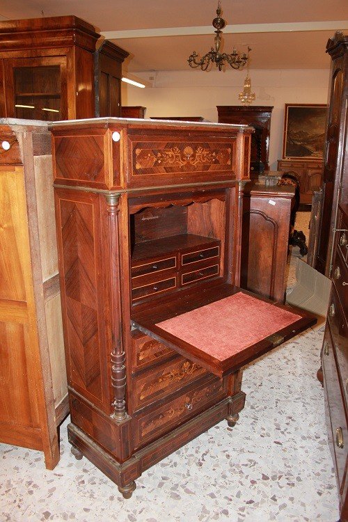 Secretaire francese della seconda metà del 1800, stile Napoleone III, in legno di palissandro-photo-3