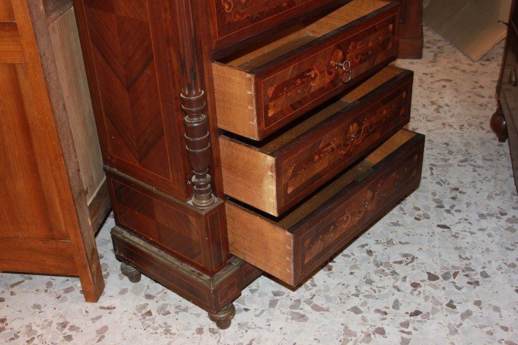 Secretaire francese della seconda metà del 1800, stile Napoleone III, in legno di palissandro-photo-4