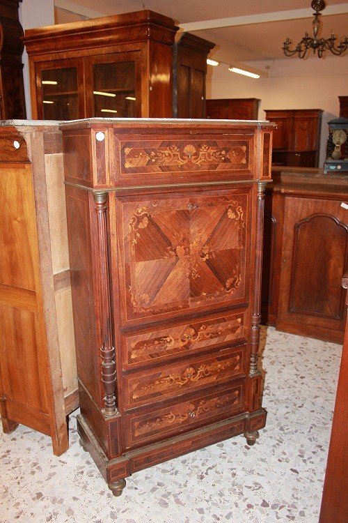 Secretaire francese della seconda metà del 1800, stile Napoleone III, in legno di palissandro