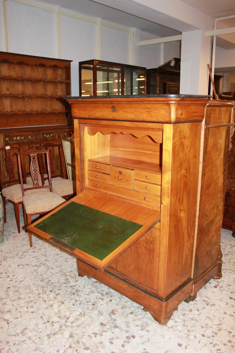 Secretaire francese della seconda metà del 1800, stile Impero, in legno di noce-photo-4