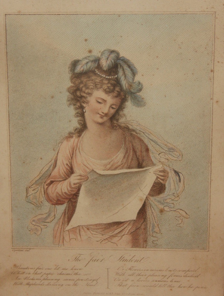 Piccola Stampa Francese Ritratto di Dama del 1800-photo-2
