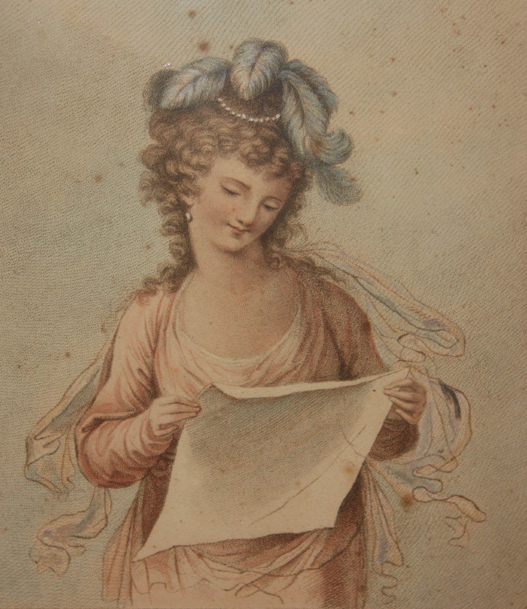 Piccola Stampa Francese Ritratto di Dama del 1800-photo-3