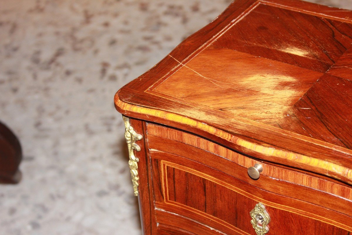 Tavolino Francese Luigi XV con cassetti e antina bronzi e pianetto scrittoio estraibile in legn-photo-3