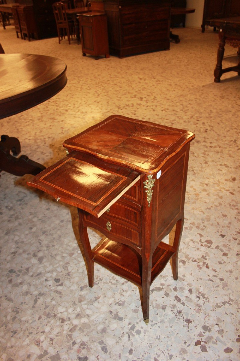 Tavolino Francese Luigi XV con cassetti e antina bronzi e pianetto scrittoio estraibile in legn-photo-2