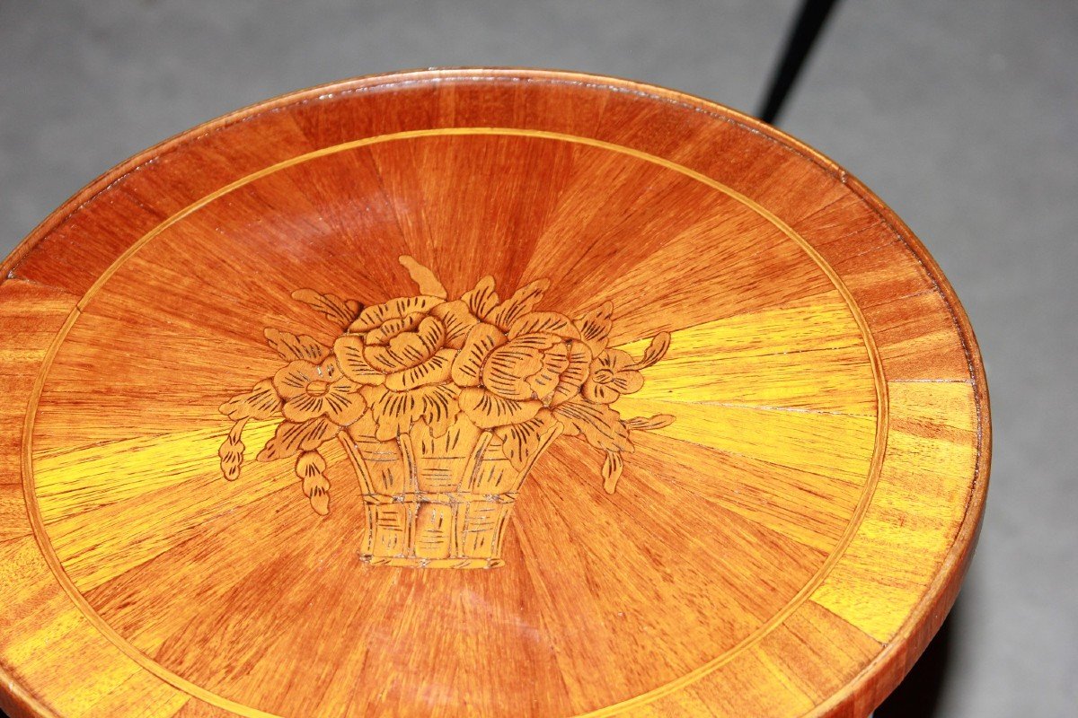 Tavolino circolare a cilindro francese del 1800 in legno di mogano Stile Transizione-photo-3