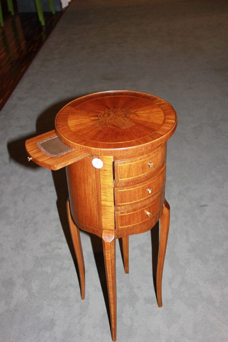 Tavolino circolare a cilindro francese del 1800 in legno di mogano Stile Transizione-photo-2