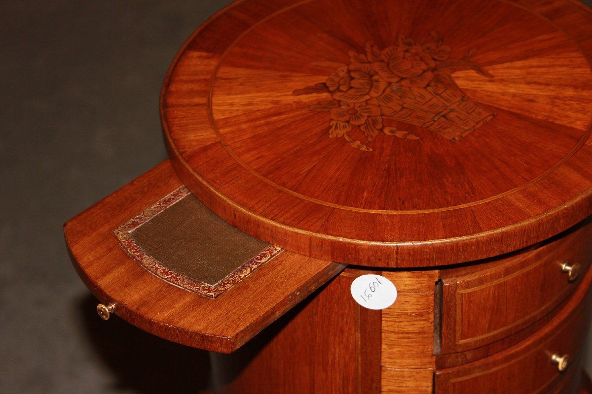 Tavolino circolare a cilindro francese del 1800 in legno di mogano Stile Transizione-photo-3