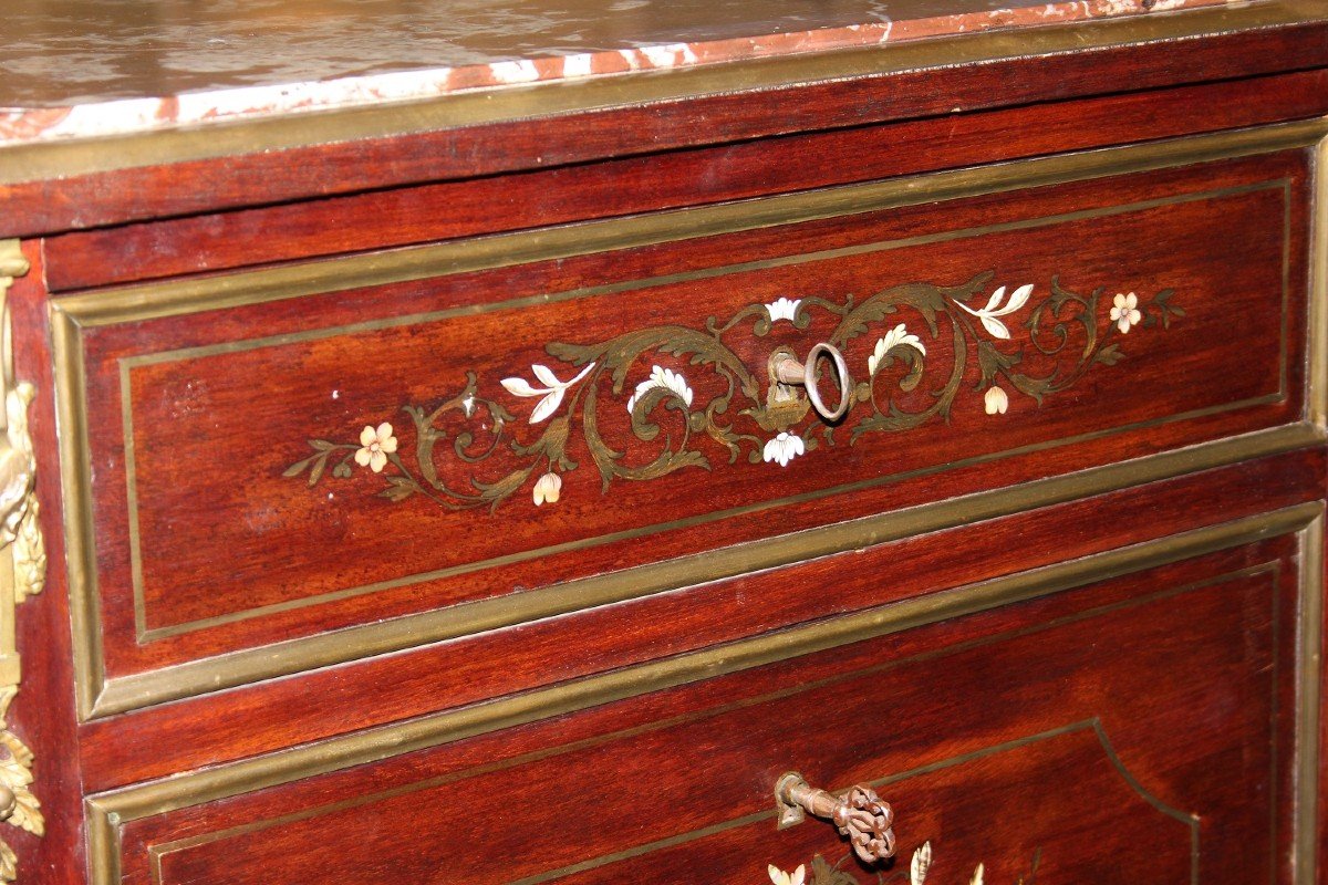 Secretaire Napoleone III in legno di mogano Riccamente intarsiato in Madreperla-photo-3