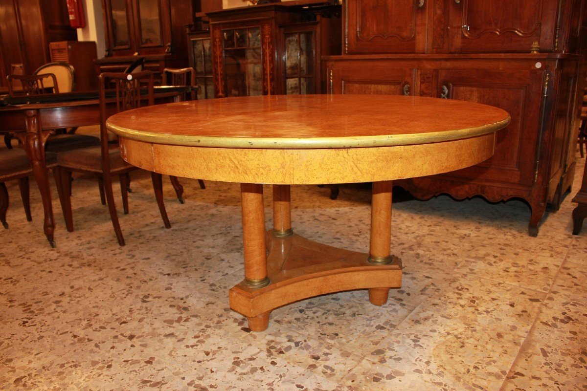 Tavolo Nord Europa di fine 1800 stile Biedermeier in Legno di Olmo e Radica-photo-1