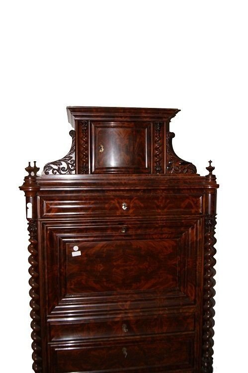 Secretaire Nord Europa di metà 1800, stile Biedermeier, in legno di mogano e piuma di mogano-photo-2