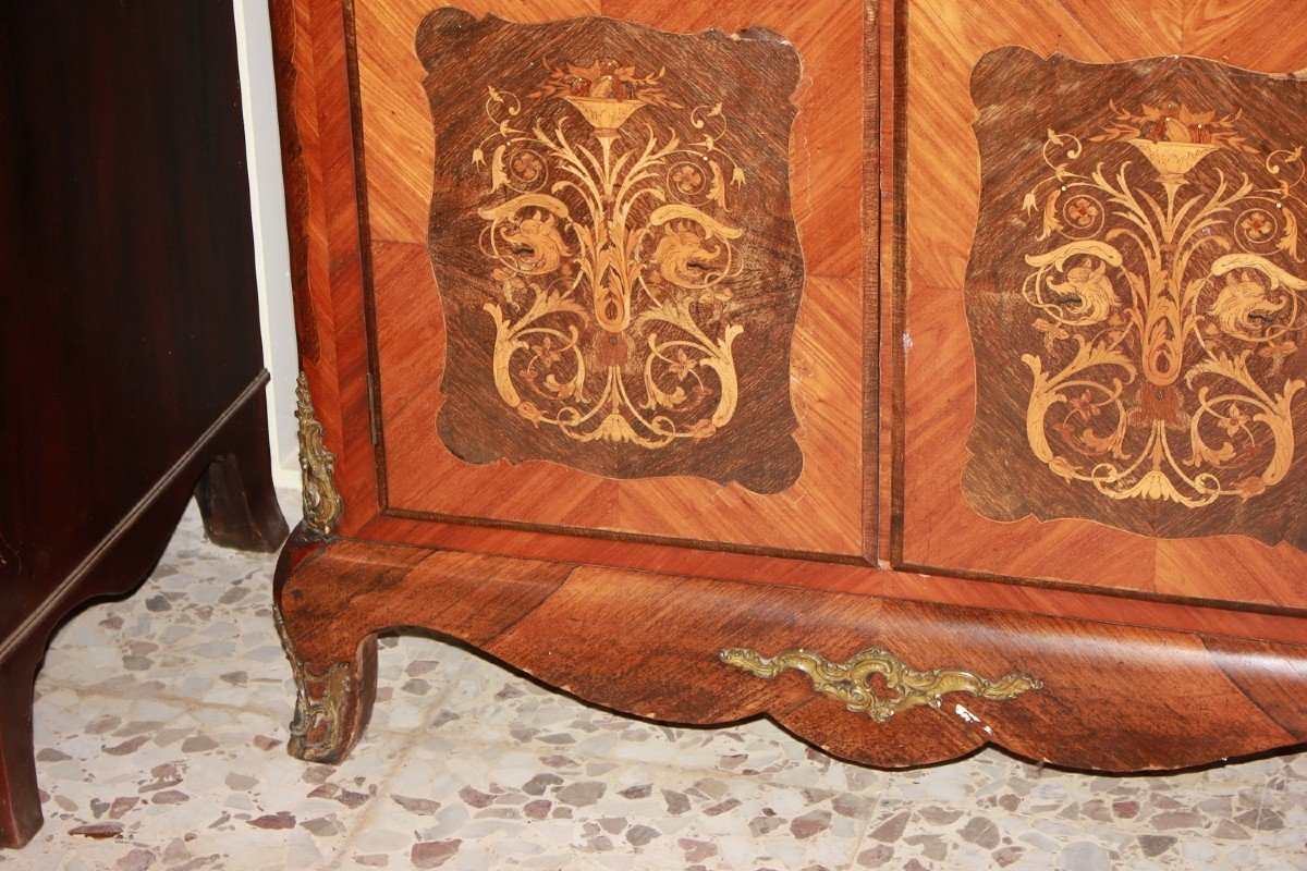 Vetrina Francese Stile Reggenza in legno di bois de rose Riccamente Intarsiata-photo-4
