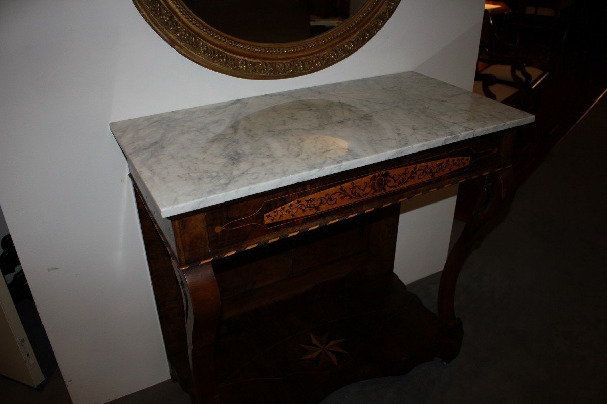 Consolle Italiana Stile Carlo X di inizio 1800 in legno di noce-photo-2