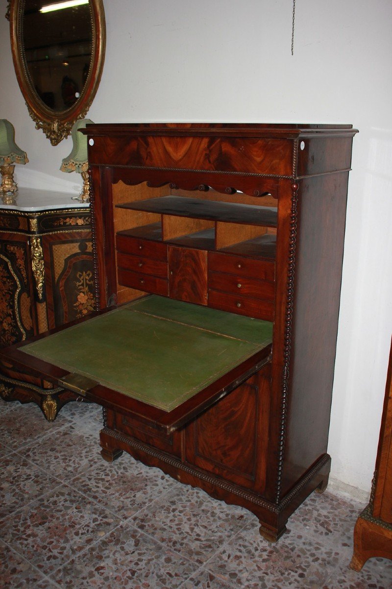 Secretaire Biedermeier in Piuma Di Mogano di metà 1800-photo-1