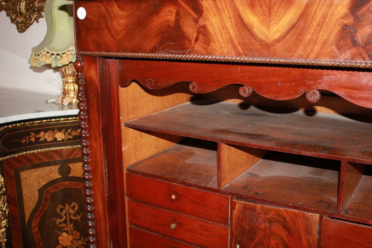 Secretaire Biedermeier in Piuma Di Mogano di metà 1800-photo-2