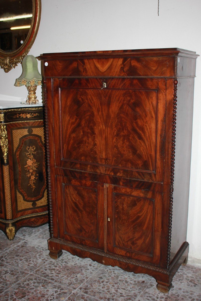 Secretaire Biedermeier in Piuma Di Mogano di metà 1800