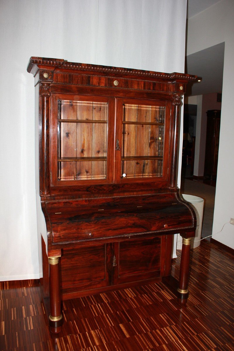 Libreria con piano scrittoio Francese Stile Impero in legno di Palissandro XIX secolo