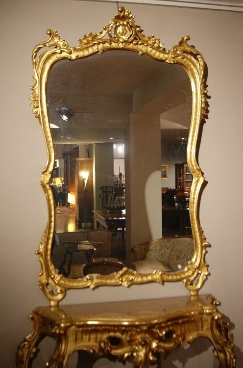 Salotto francese di metà 1800 stile Luigi XV, in legno foglia oro-photo-3