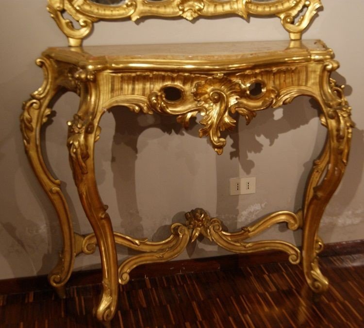 Salotto francese di metà 1800 stile Luigi XV, in legno foglia oro-photo-4