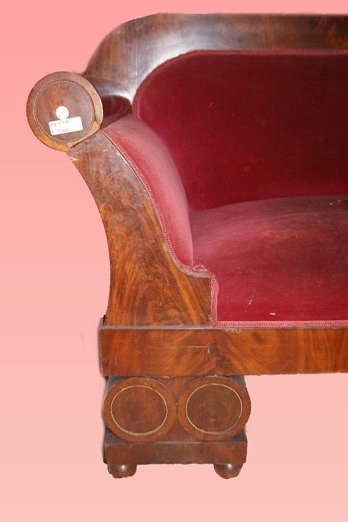 Grande divano russo della prima metà del 1800, stile Biedermeier, in legno di mogano-photo-3