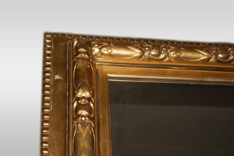 Grande specchiera simmetrinca francese di metà 1800 in legno dorato foglia oro-photo-3