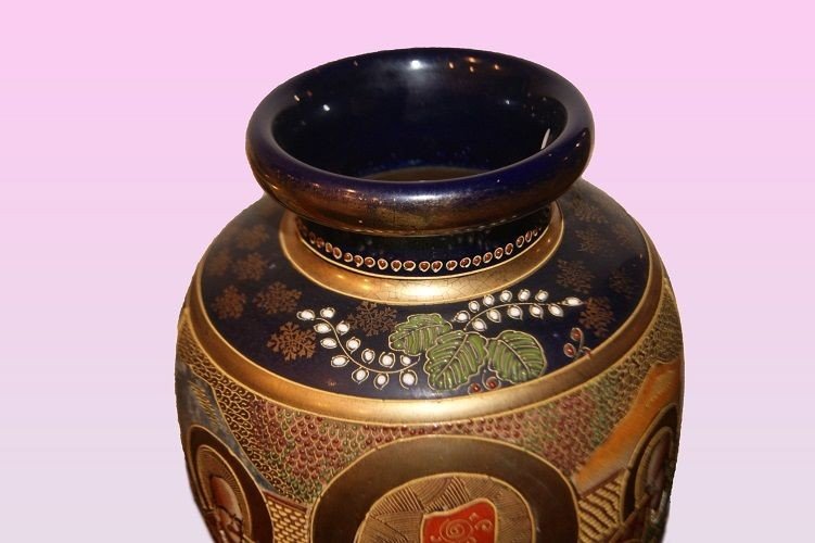 Coppia di vasi Satsuma del 1800 riccamente decorati-photo-3