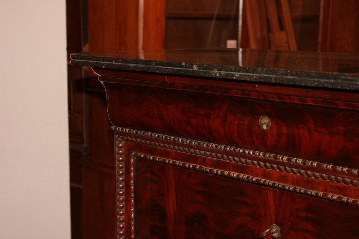 Secretaire stile Carlo X in Piuma di Mogano Francese del 1800 con Marmo-photo-2