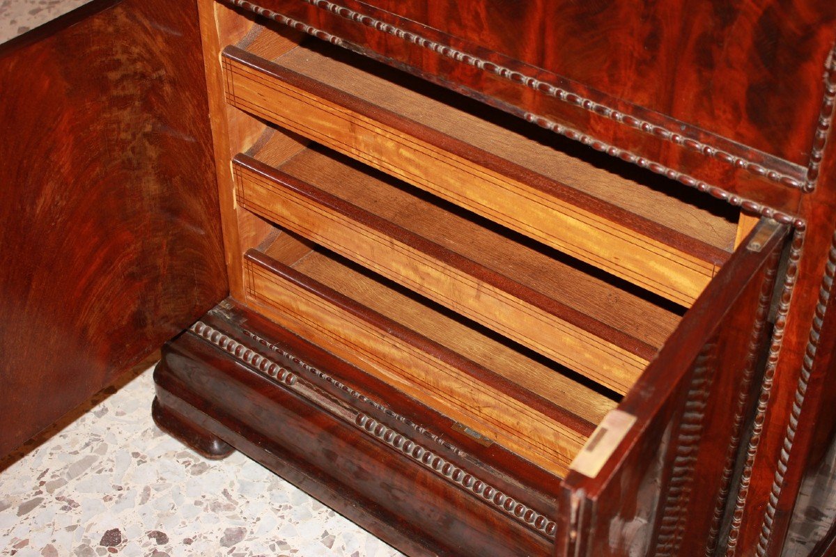 Secretaire stile Carlo X in Piuma di Mogano Francese del 1800 con Marmo-photo-4