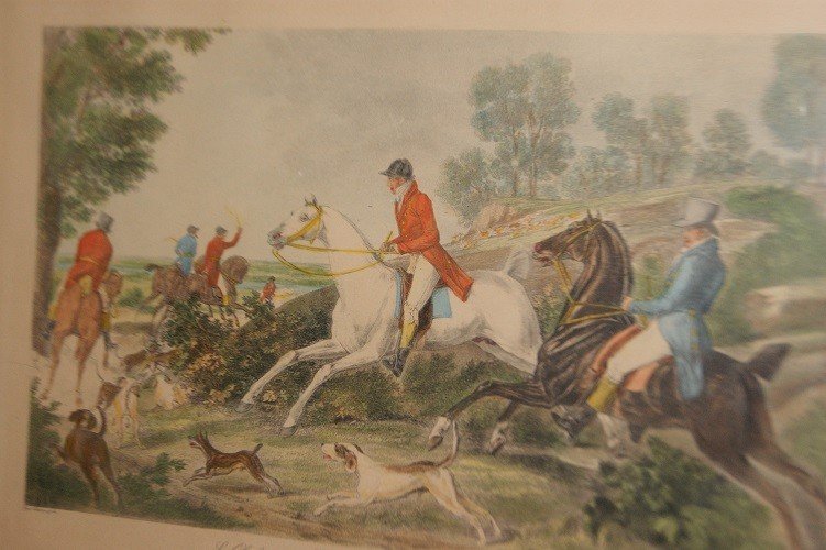 Piccola stampa francese a colori del 1800 Raffigurante scena di caccia-photo-3