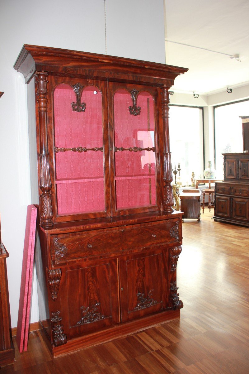 Vetrina Libreria BookCase Inglese Stile Regency di metà 1800 in mogano