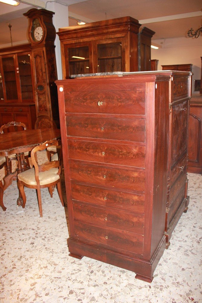 Settimanale Francese Stile Luigi Filippo in Legno di Mogano XIX secolo