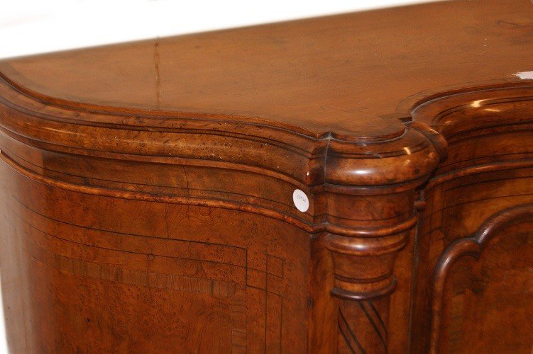 Bellissimo Servante Sideboard inglese di metà 1800, stile Vittoriano, in legno di olmo e radica-photo-3