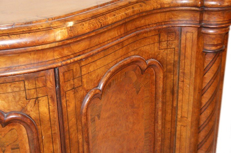 Bellissimo Servante Sideboard inglese di metà 1800, stile Vittoriano, in legno di olmo e radica-photo-1