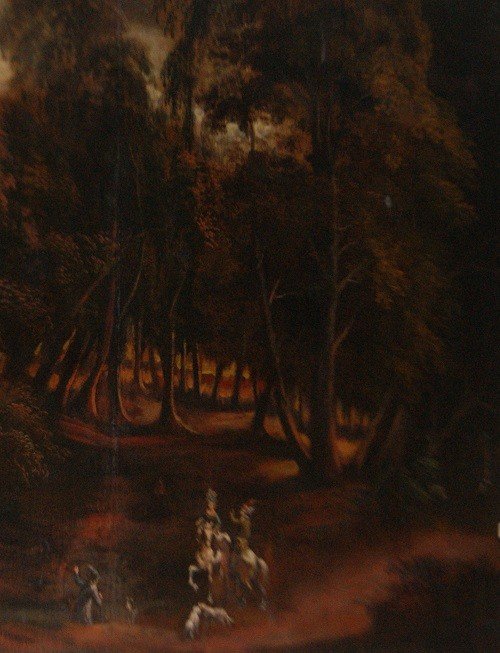 Spettacolare olio su tela Italiano del 1700, raffigurante paesaggio con bosco-photo-2