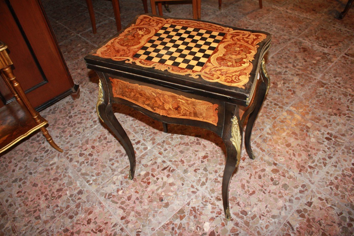 Prezioso tavolino da gioco Francese In legno Di Ebano E radica di Olmo-photo-4