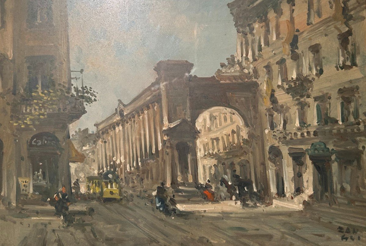 Coppia di Oli su Tavola Italiani Firmati Fortunato Zangli (1899-1972) Scorci di Milano-photo-3