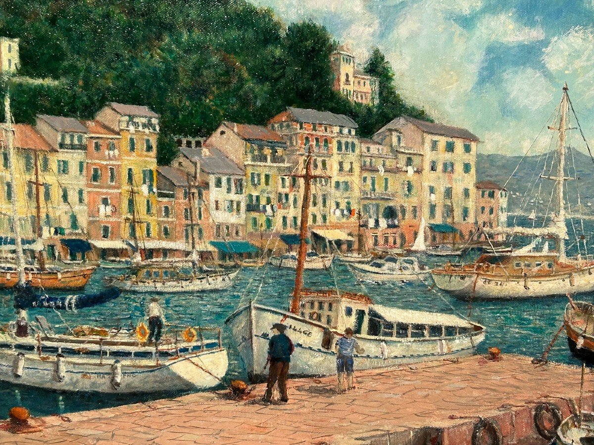 Olio su tela italiano del XX secolo firmato Franco Randazzo (XX) - Baia di Portofino-photo-3