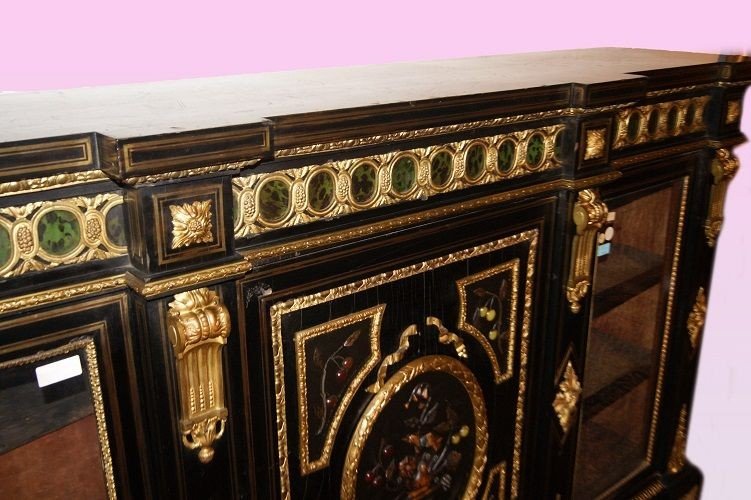 Grande e spettacolare credenza francese della prima metà del 1800, stile Boulle,-photo-3