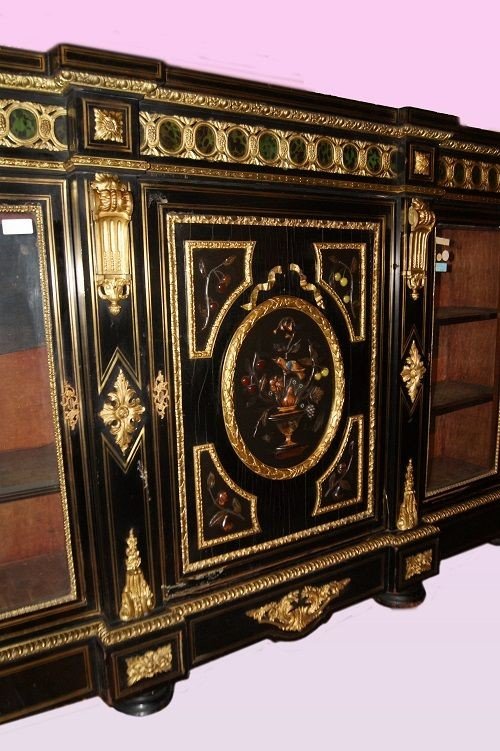 Grande e spettacolare credenza francese della prima metà del 1800, stile Boulle,-photo-4