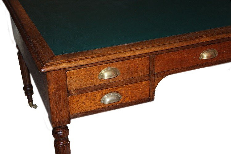 Grande scrivania Partners Desk francese di fine 1800 in legno di rovere-photo-2