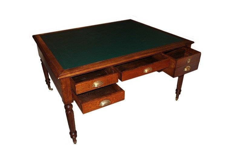 Grande scrivania Partners Desk francese di fine 1800 in legno di rovere-photo-4