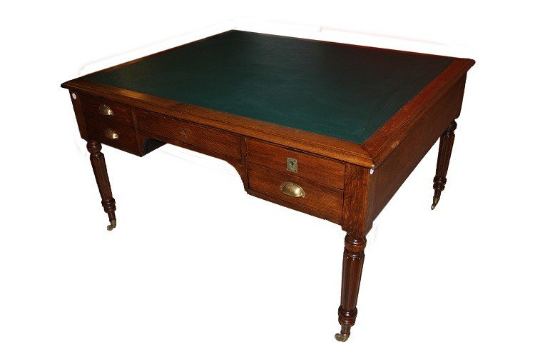 Grande scrivania Partners Desk francese di fine 1800 in legno di rovere-photo-3