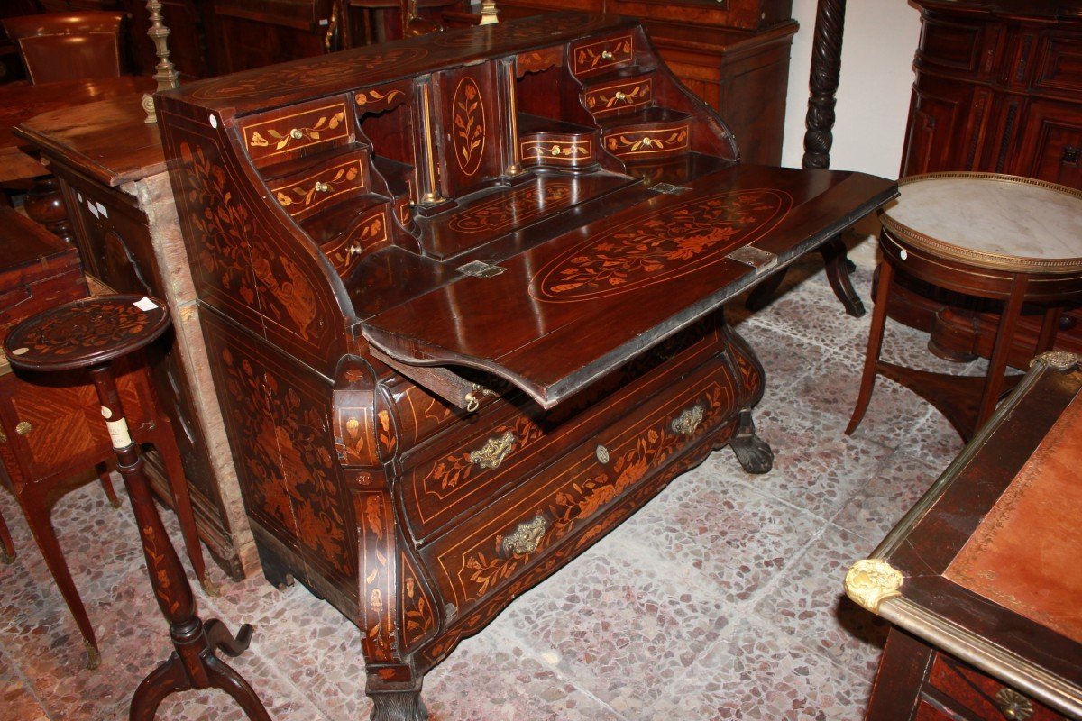 Ribalta Olandese Stile Chippendale del 1700 in Legno di Mogano-photo-1