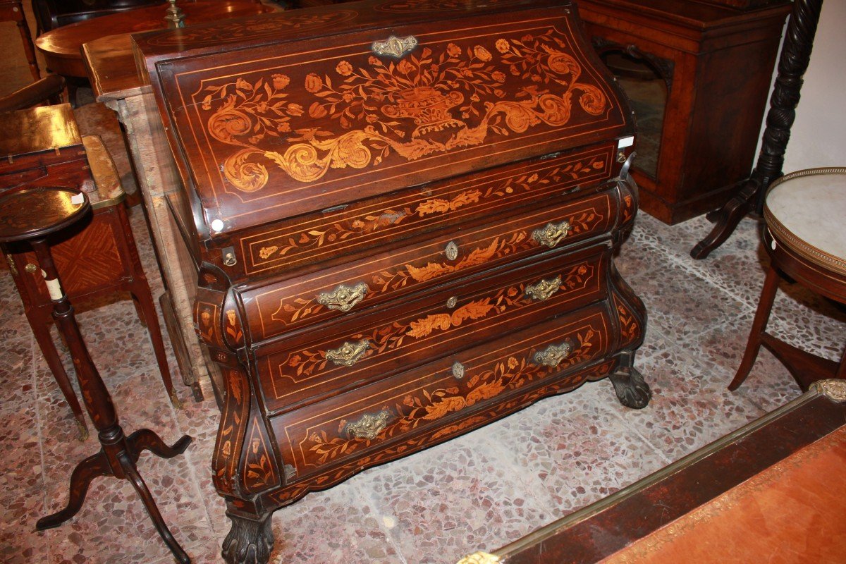 Ribalta Olandese Stile Chippendale del 1700 in Legno di Mogano