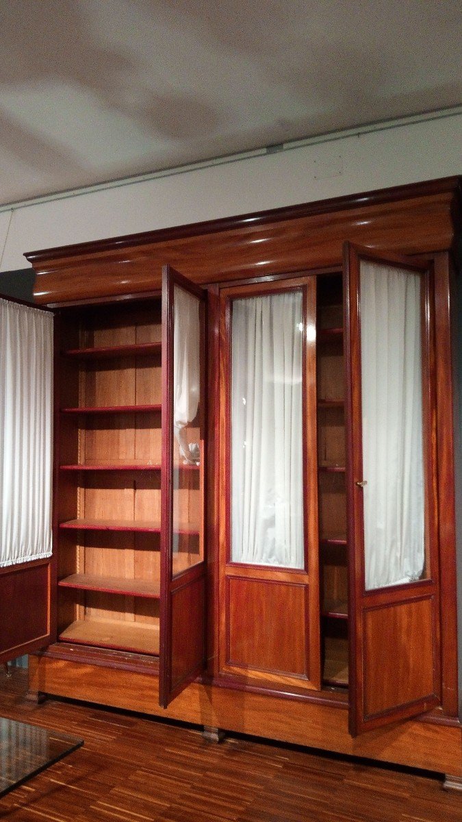 Libreria vetrina con corpo unico a 4 porte in ciliegio con fodere interne in rovere-photo-3