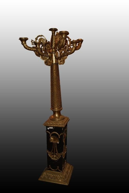 Pair of giant French candlesticks from the late 1800s, Empire style, in bronze and marble