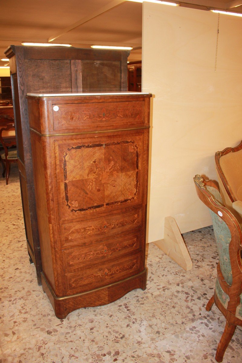 Secretaire stile Transizione del 1800 riccamente Intarsiato