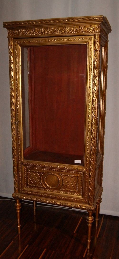 Stupenda vetrina francese della seconda metà del 1800, stile Luigi XVI, in legno dorato foglia -photo-2